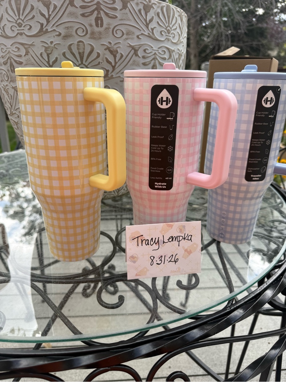 HydroJug Gingham traveler yellow gingham EUC pink and blue BNWT retired